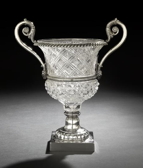 Appraisal: Continental Silver-Mounted Cut Glass Urn fourth quarter th century of