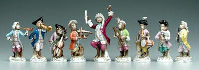 Appraisal: Nine piece porcelain monkey band all with marks for Scheibe-Alsbach