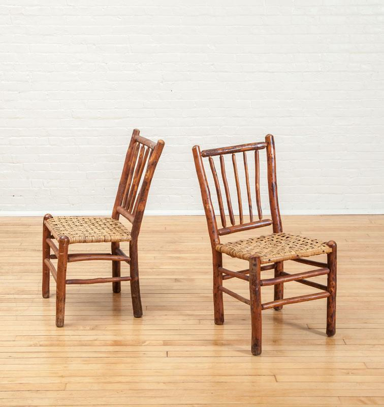 Appraisal: PAIR OF OLD HICKORY SIDE CHAIRS Natural hickory woven cane