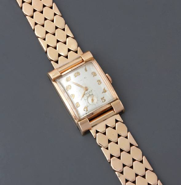 Appraisal: A k rose gold bracelet wristwatch Gruen circa 's rectangular