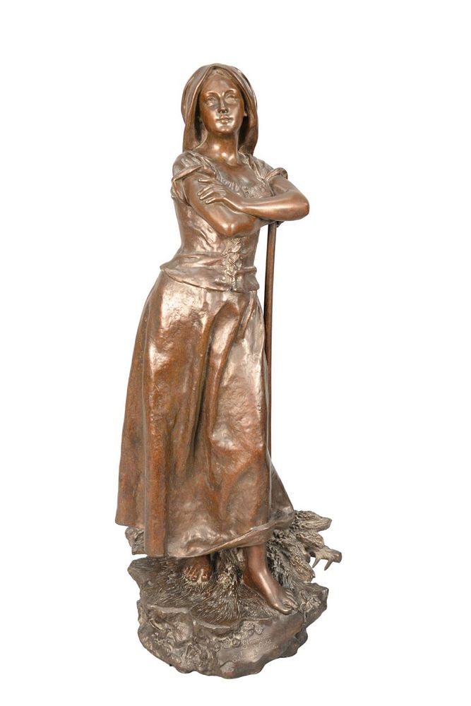 Appraisal: Henri Godet French - La Glaneuse bronze with brown patina