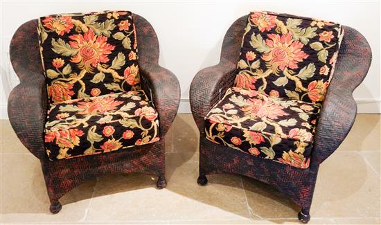 Appraisal: Sale Lot A Pair of Black and Red Painted Wicker