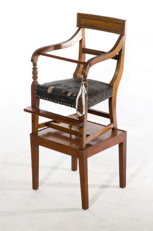 Appraisal: REGENCY MAHOGANY CHILD'S HIGH CHAIR with tablet crest above a