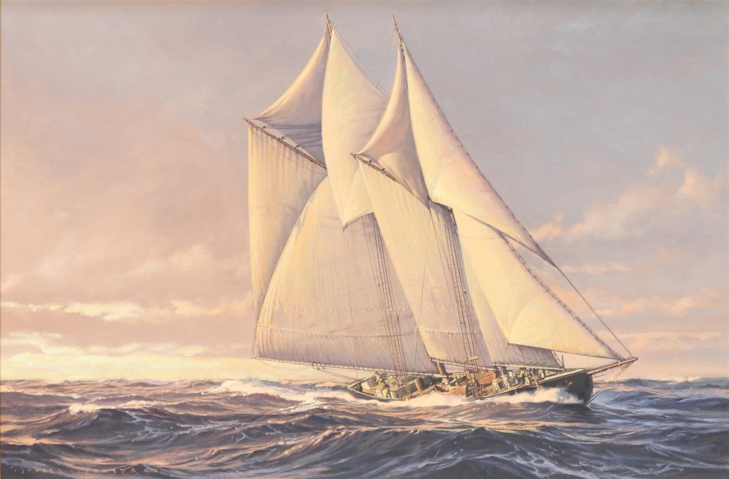 Appraisal: DONALD DEMERS SCHOONER MARITIME PAINTING Maine Massachusetts b Impressionist depiction