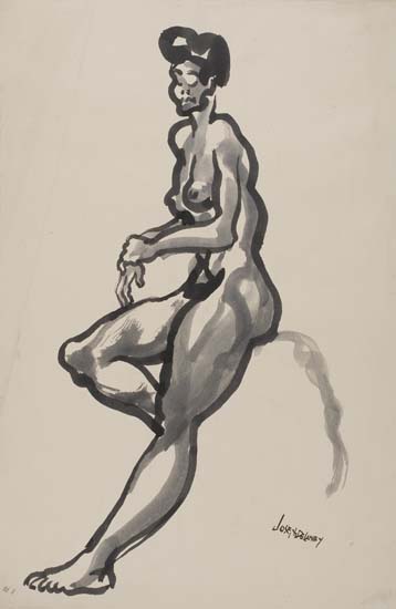 Appraisal: JOSEPH DELANEY - Seated Nude Brush and ink drawing on