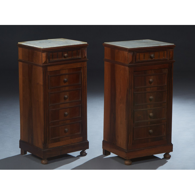 Appraisal: Pair of French Louis Philippe Style Carved Walnut Marble Top