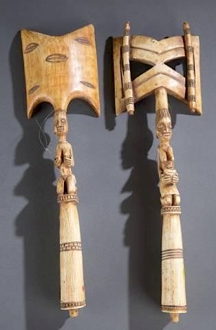 Appraisal: African carved ivory ceremonial objects A group of African carved