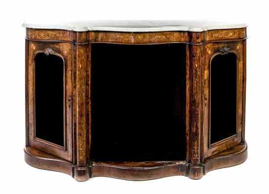 Appraisal: A Continental Burlwood and Marquetry Sideboard having a shaped white