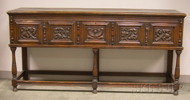 Appraisal: Jacobean-style Carved Oak Sideboard ht wd dp in