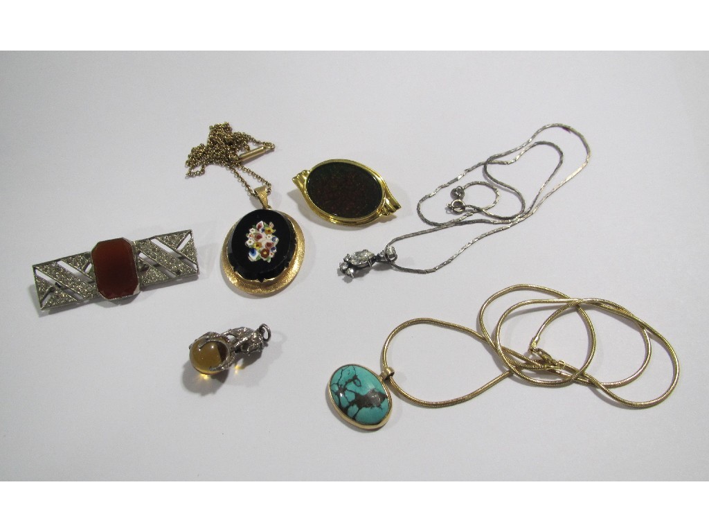 Appraisal: Lot comprising a ct gold turquoise set pendant on ct