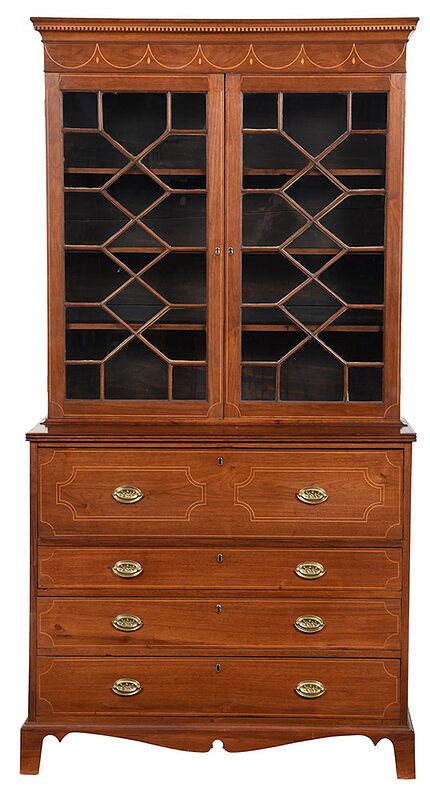 Appraisal: Rare Southern Federal Walnut Secretary Bookcase North or South Carolina