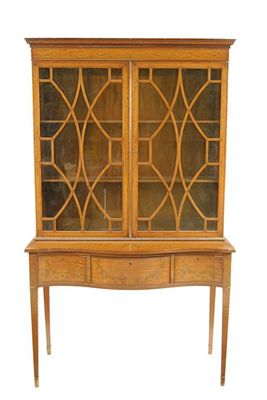 Appraisal: A late Victorian satinwood and marquetry inlaid cabinet on stand