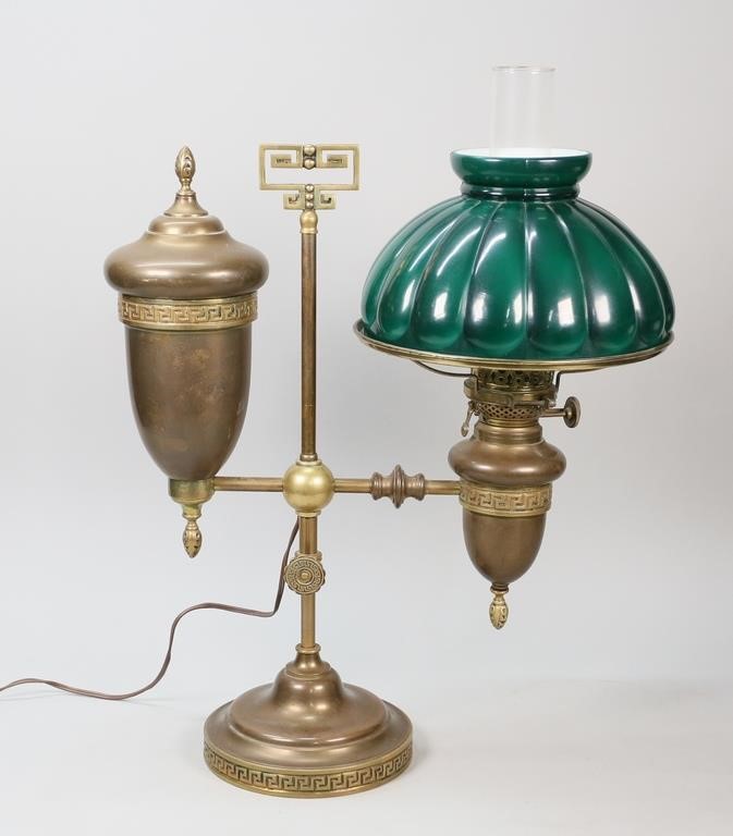 Appraisal: Kerosene lamp converted for electricity Greek key motif Lamp tested