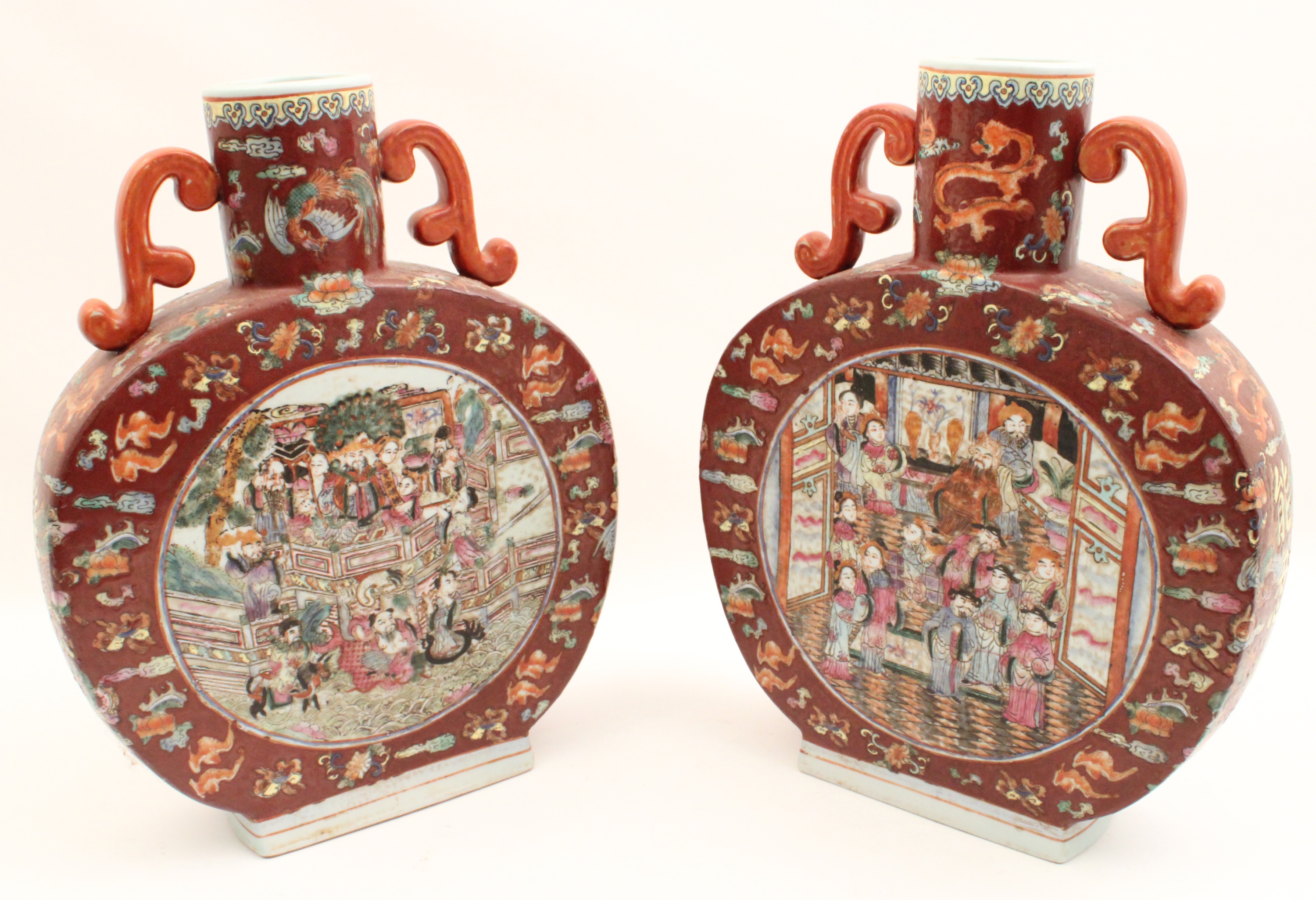 Appraisal: PR OF DECORATIVE ORIENTAL RED ENAMELED VASES Pair of decorative