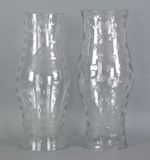 Appraisal: Assembled pair of cut glass hurricane globes th c h