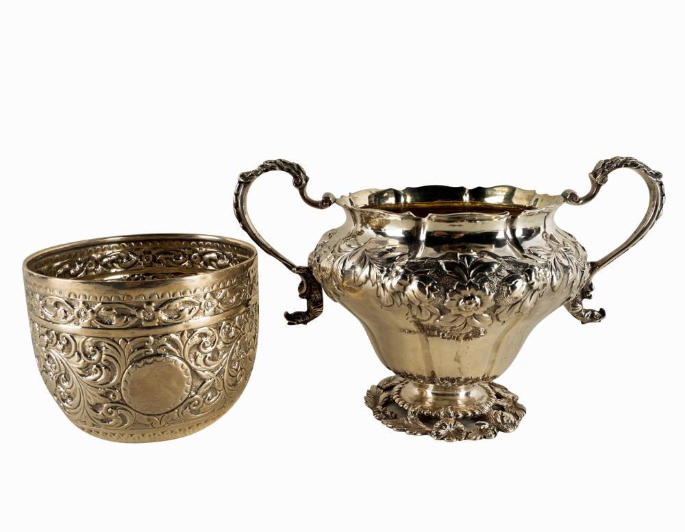 Appraisal: TWO ENGLISH SILVER REPOUSSE SUGAR BOWLSthe first double-handled with pierced