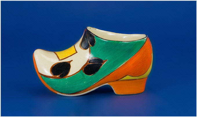 Appraisal: Clarice Cliff Sabot or Clog Circa Feathers and leaves pattern