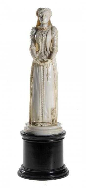 Appraisal: AN IVORY STATUETTE OF MARY QUEEN OF SCOTS PROBABLY DIEPPE