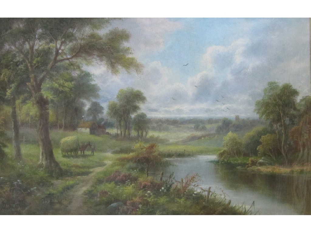 Appraisal: DAVID WATTS Oil on canvas landscape with a haycart by