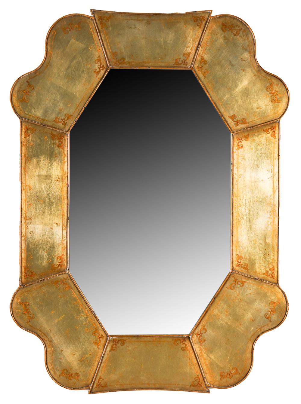 Appraisal: LARGE GLASS GILT-PAINTED WALL MIRRORmodern the octagonal mirror plate with