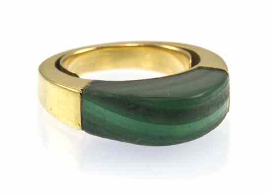 Appraisal: An Karat Yellow Gold and Malachite Ring in a pointed