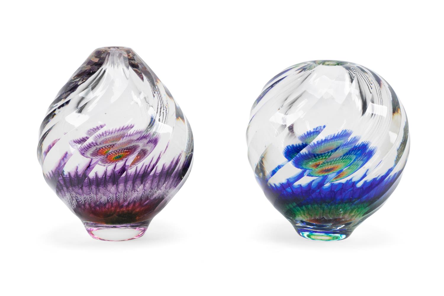 Appraisal: G BEECHAM CUT INFUSED GLASS PAPERWEIGHT VASES Gary Beecham American