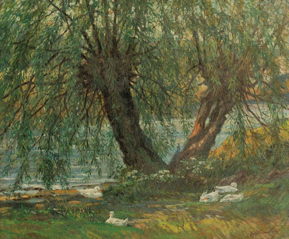 Appraisal: WILLIAM FARLEY Ducks in the shade of a willow tree