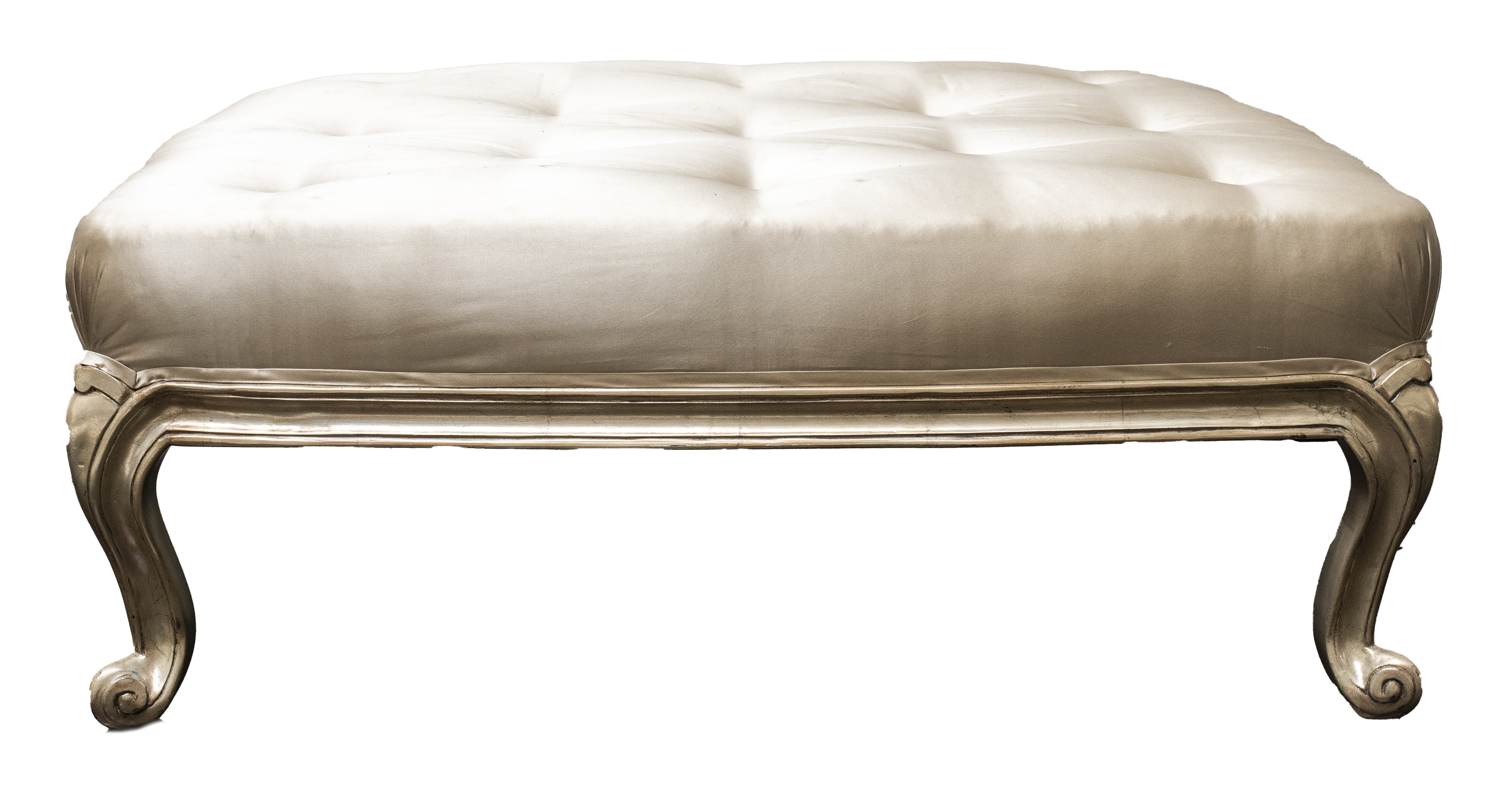 Appraisal: LOUIS XV STYLEL LARGE SILVERED WOOD OTTOMAN Louis XV stylelarge