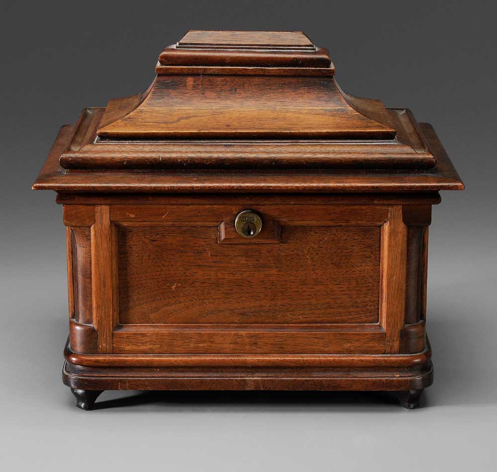 Appraisal: Letter Box With Secret Drawer American early th century walnut