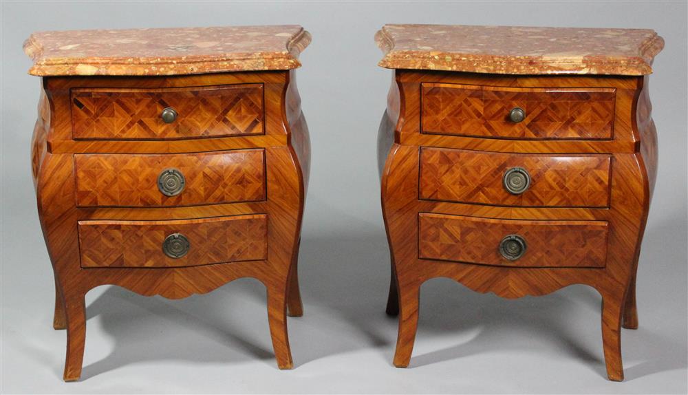 Appraisal: PAIR OF ITALIAN LOUIS XV STYLE MARBLE TOP PETITE SERPENTINE