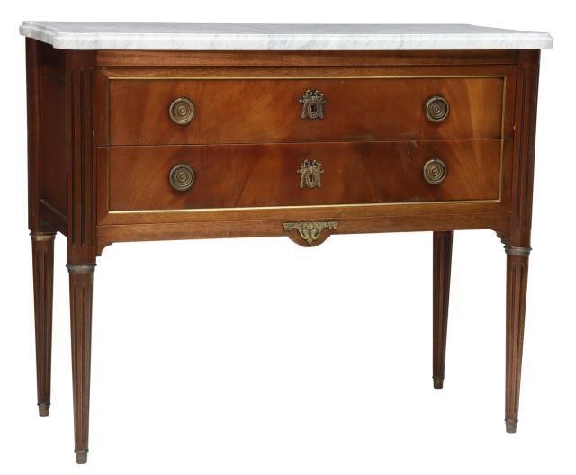 Appraisal: French Louis XVI style mahogany commode th c marble top