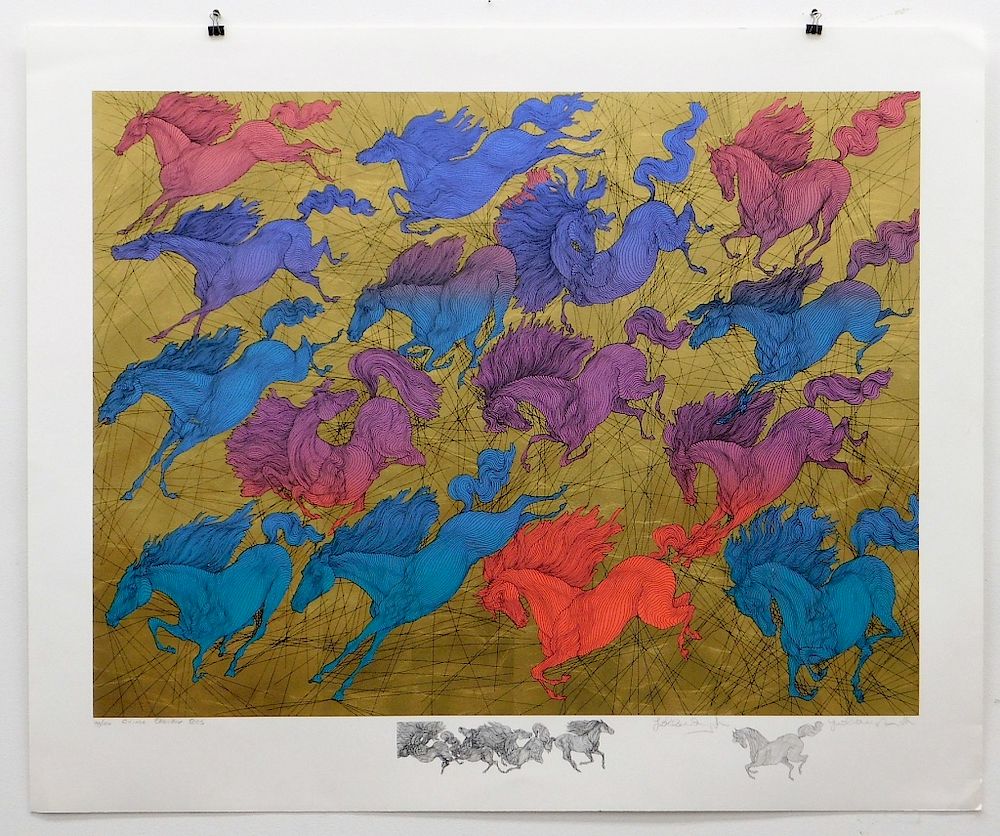 Appraisal: Guillaume Azoulay Quinze Chaveaux Horses Serigraph Guillaume Azoulay Israel United