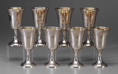 Appraisal: Set of eight sterling goblets rolled rims marks for Elgin