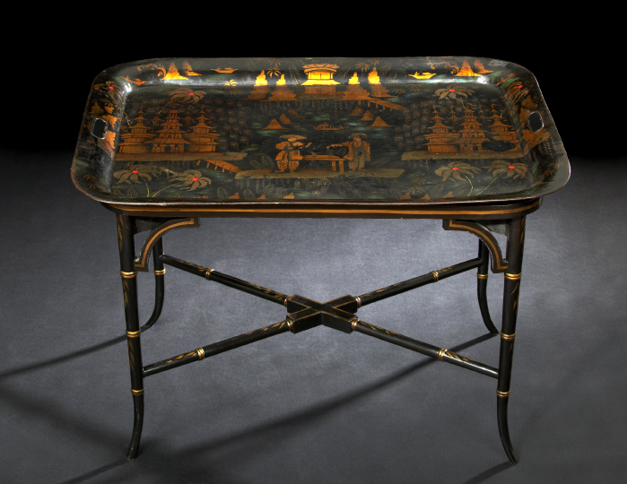 Appraisal: Regency Tole-Peinte Tray-on-Stand first quarter th century the rounded rectangular