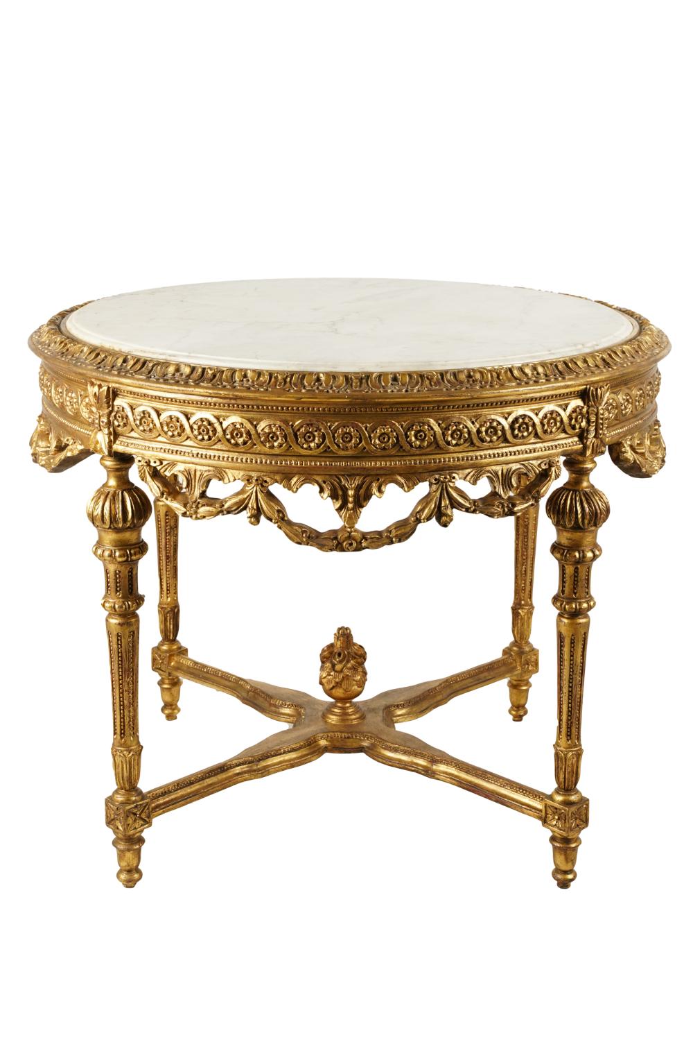 Appraisal: LOUIS XVI STYLE MARBLE-TOP GILTWOOD CENTER TABLEcontemporary Condition minor signs