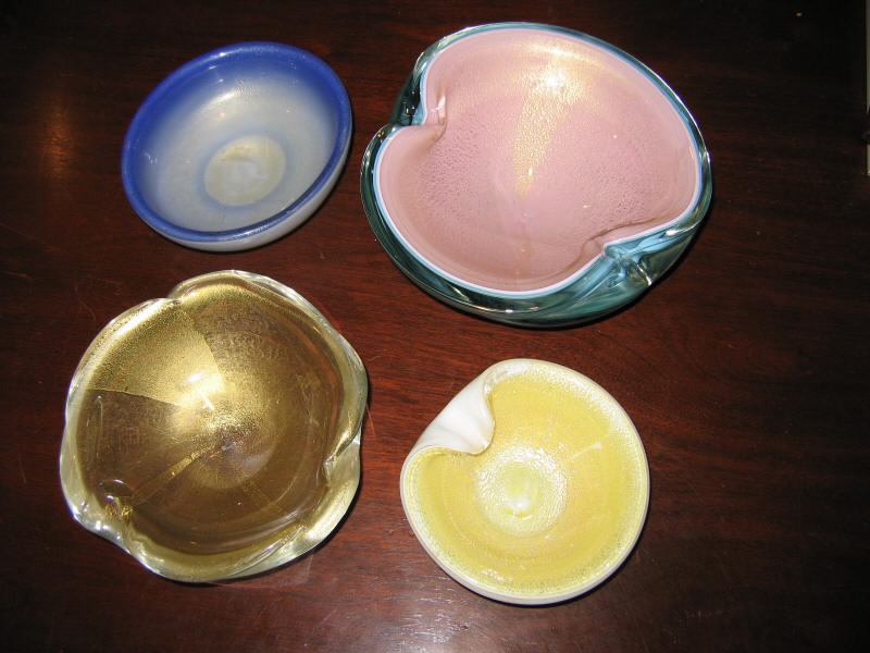 Appraisal: MURANO ITALY Four blown cased glass bowls all having gold