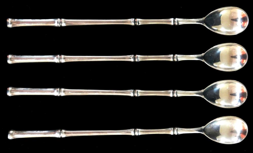 Appraisal: STERLING Tiffany Co Bamboo pattern four iced tea spoons stamped