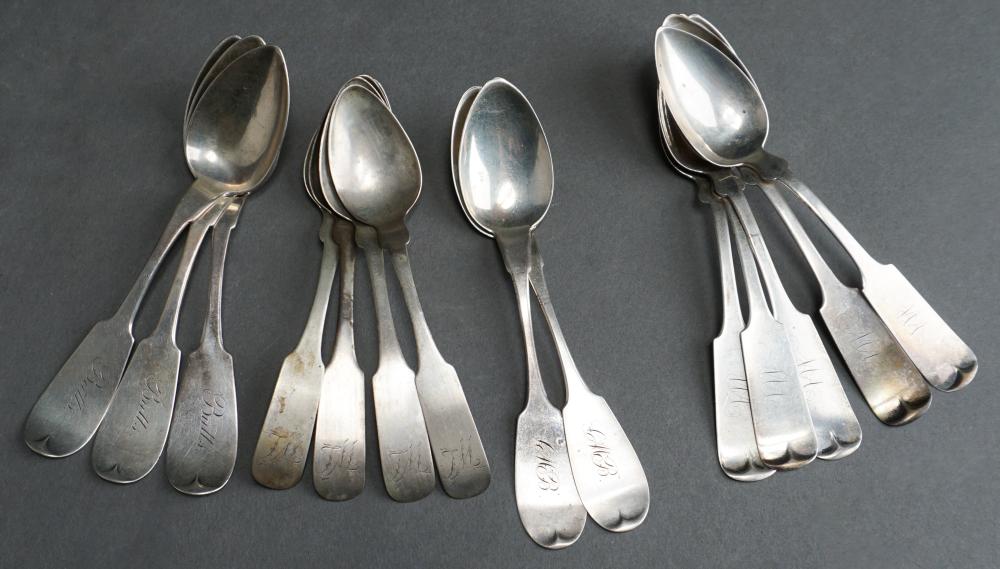 Appraisal: FOURTEEN ASSORTED AMERICAN COIN SILVER TEASPOONS COMBINED OZTFourteen Assorted American