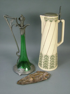 Appraisal: An Art Nouveau WMF style pewter and green glass decanter