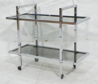 Appraisal: Rolling Chrome Bar Tea Cart Two Dark Glass Shelv Rolling