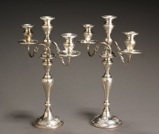 Appraisal: Pair of Frank M Whiting Co Weighted Sterling Three-Light Candelabra