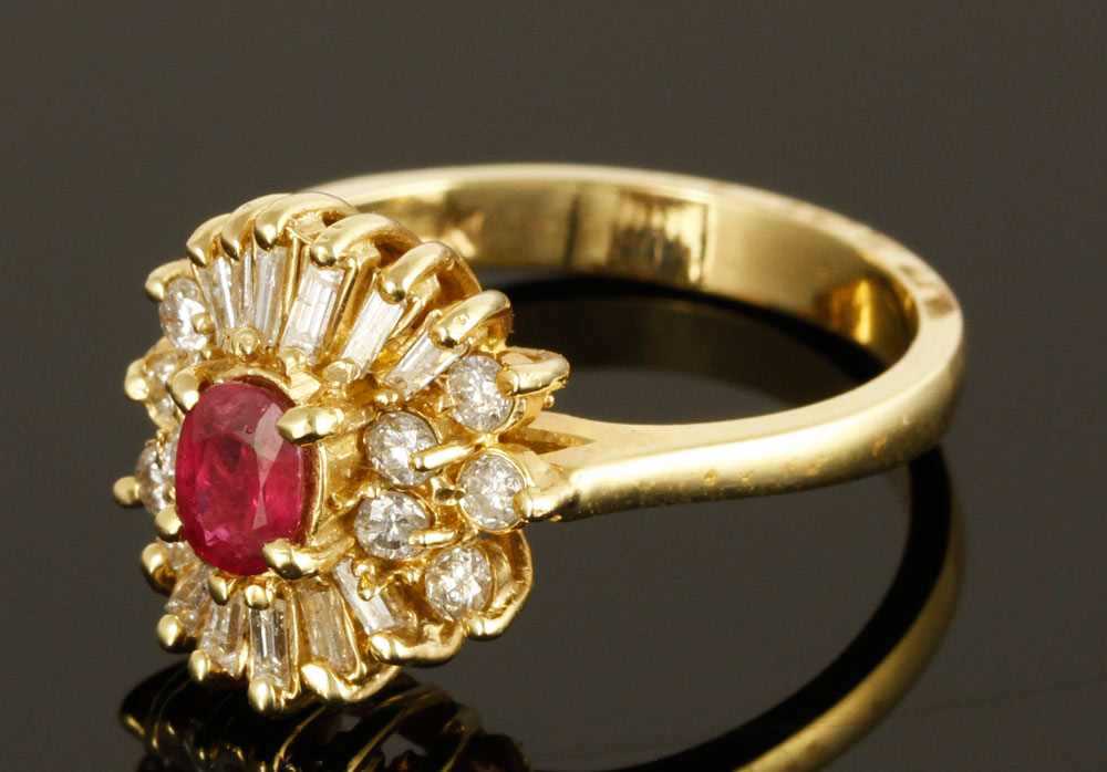 Appraisal: A - K Gold Diamond and Ruby Ring K yellow