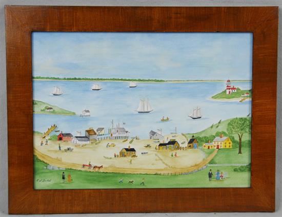 Appraisal: EVELYN S DUBIEL American b ACTIVITY BY THE SEA watercolor