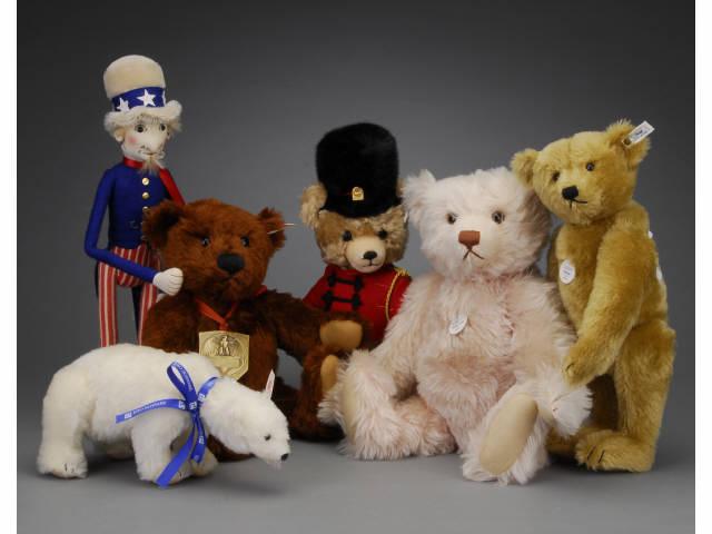 Appraisal: Lot Six Contemporary Steiff Plush Toys Includes Uncle Sam felt