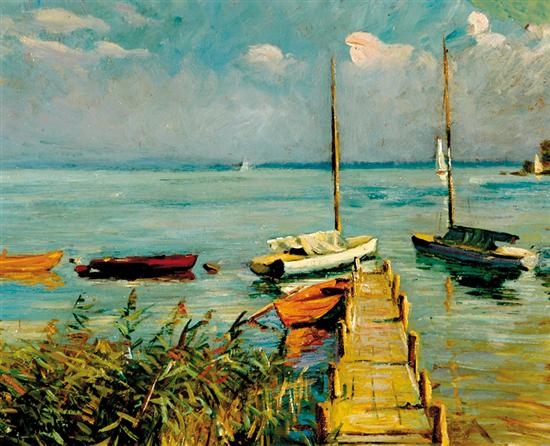 Appraisal: Max Kuehne New York - THE DOCK oil on masonite