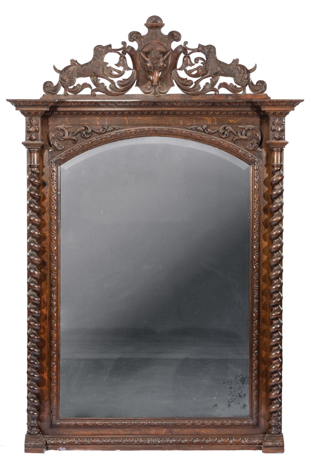 Appraisal: American Renaissance Carved Oak Overmantel Mirror th c blocked molded