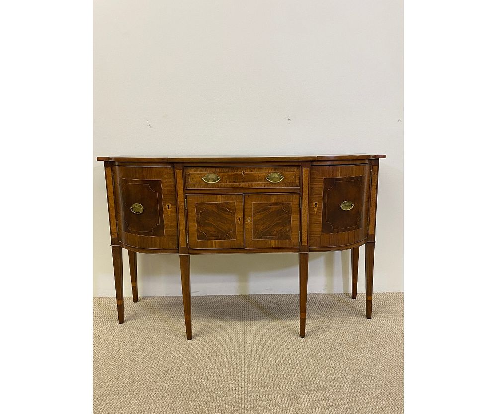 Appraisal: Hepplewhite Inlaid Sideboard Hepplewhite mahogany inlaid sideboard with D-shaped top