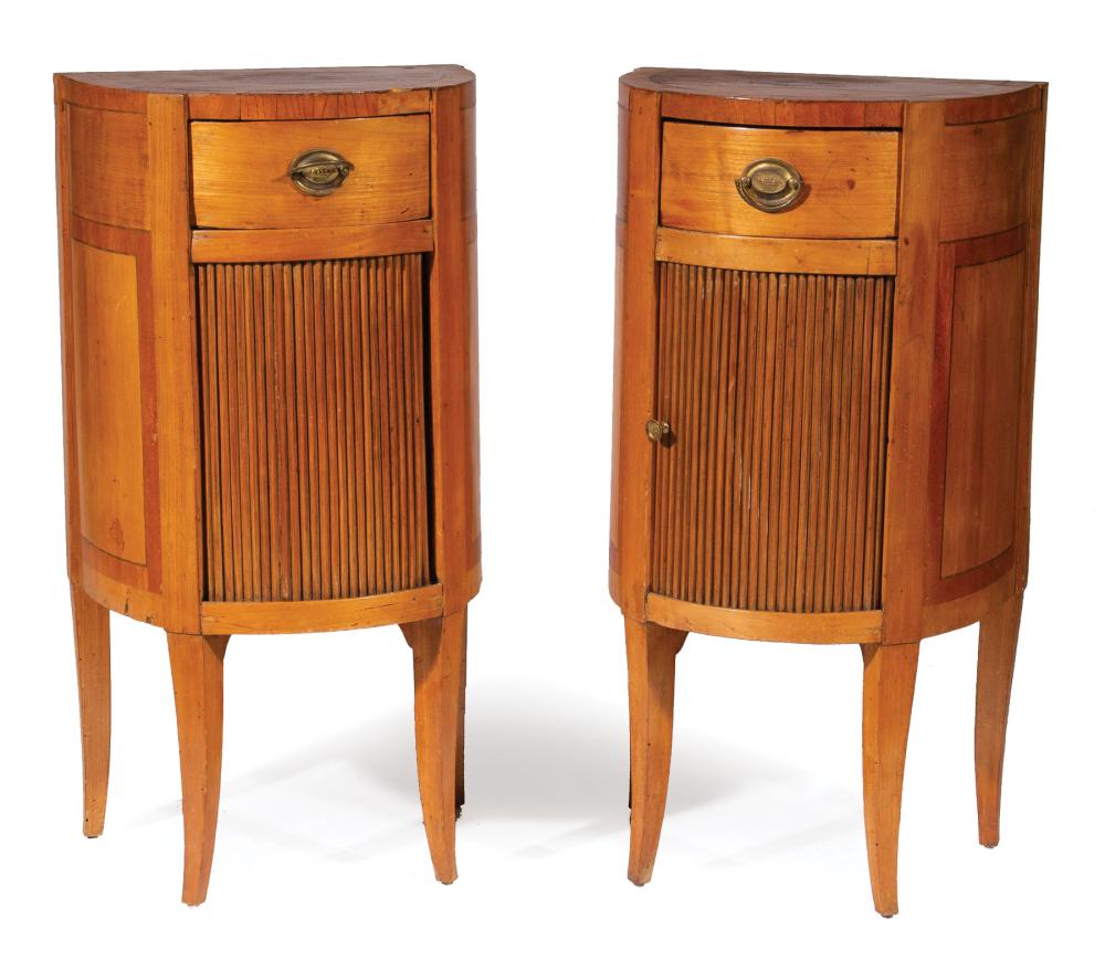 Appraisal: Pair of Biedermeier Tambour Demilune Commodes th c single drawer