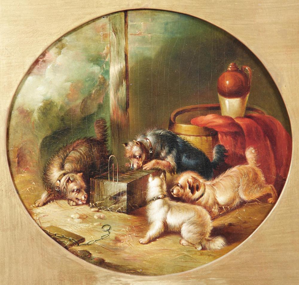 Appraisal: ATTRIBUTED TO GEORGE ARMFIELD - Terriers at a Rat Cage