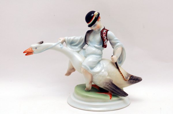 Appraisal: Herend figurine of boy riding goose marked under base Herend